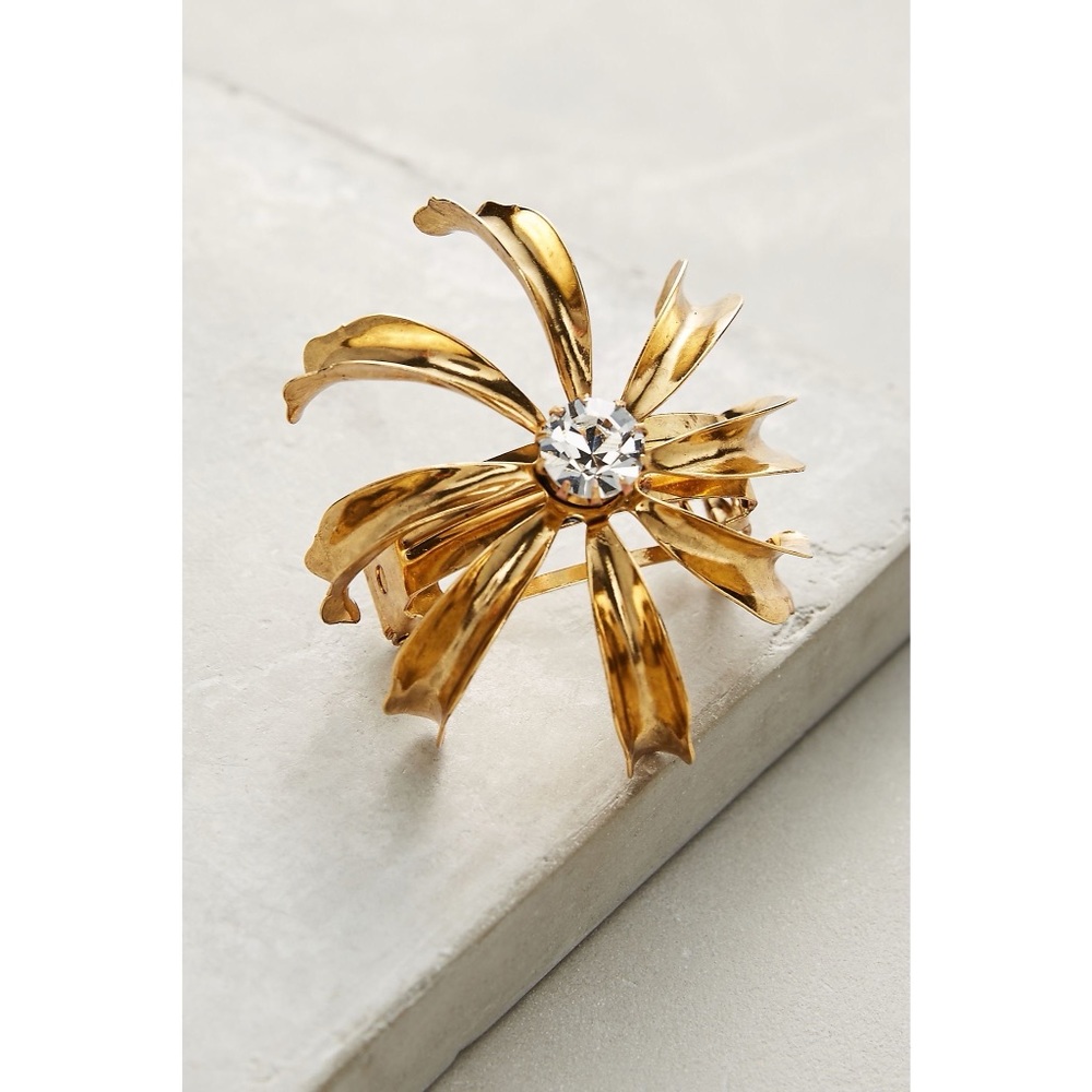 NWT Anthropologie 18k Gold Sunflower Hair Clip with Pale Blue/Lilac Stone